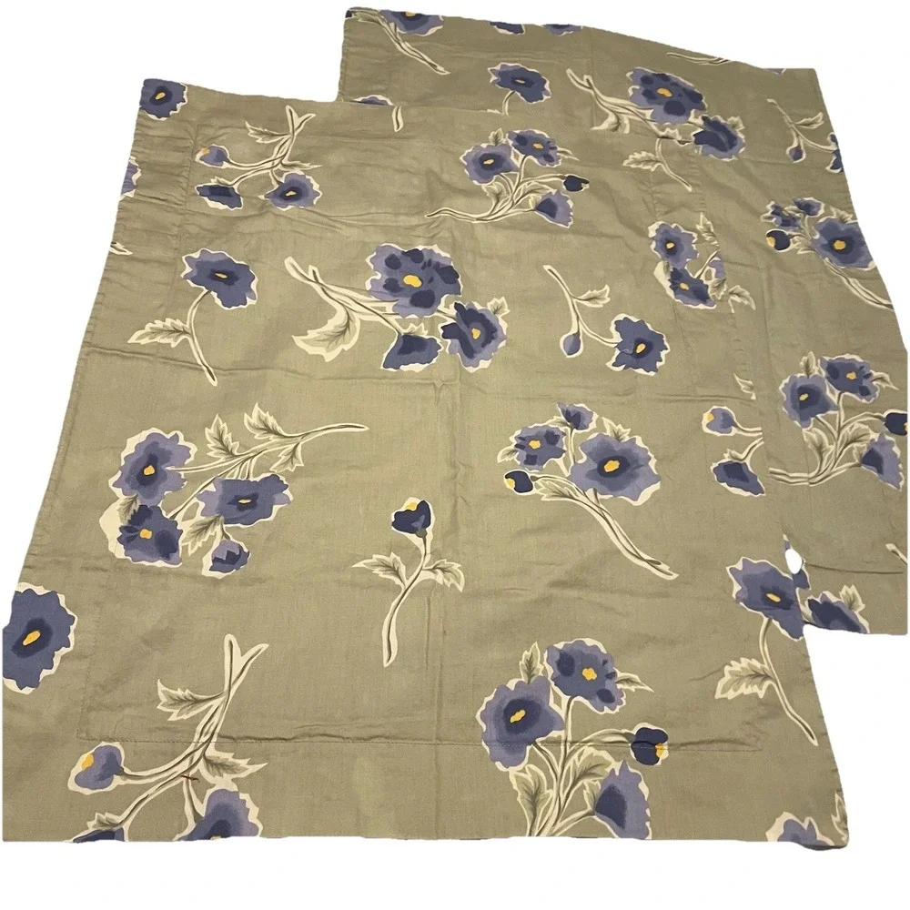 2 Pottery Barn Watercolor Floral Collection Standard Pillow Shams Green Cotton
